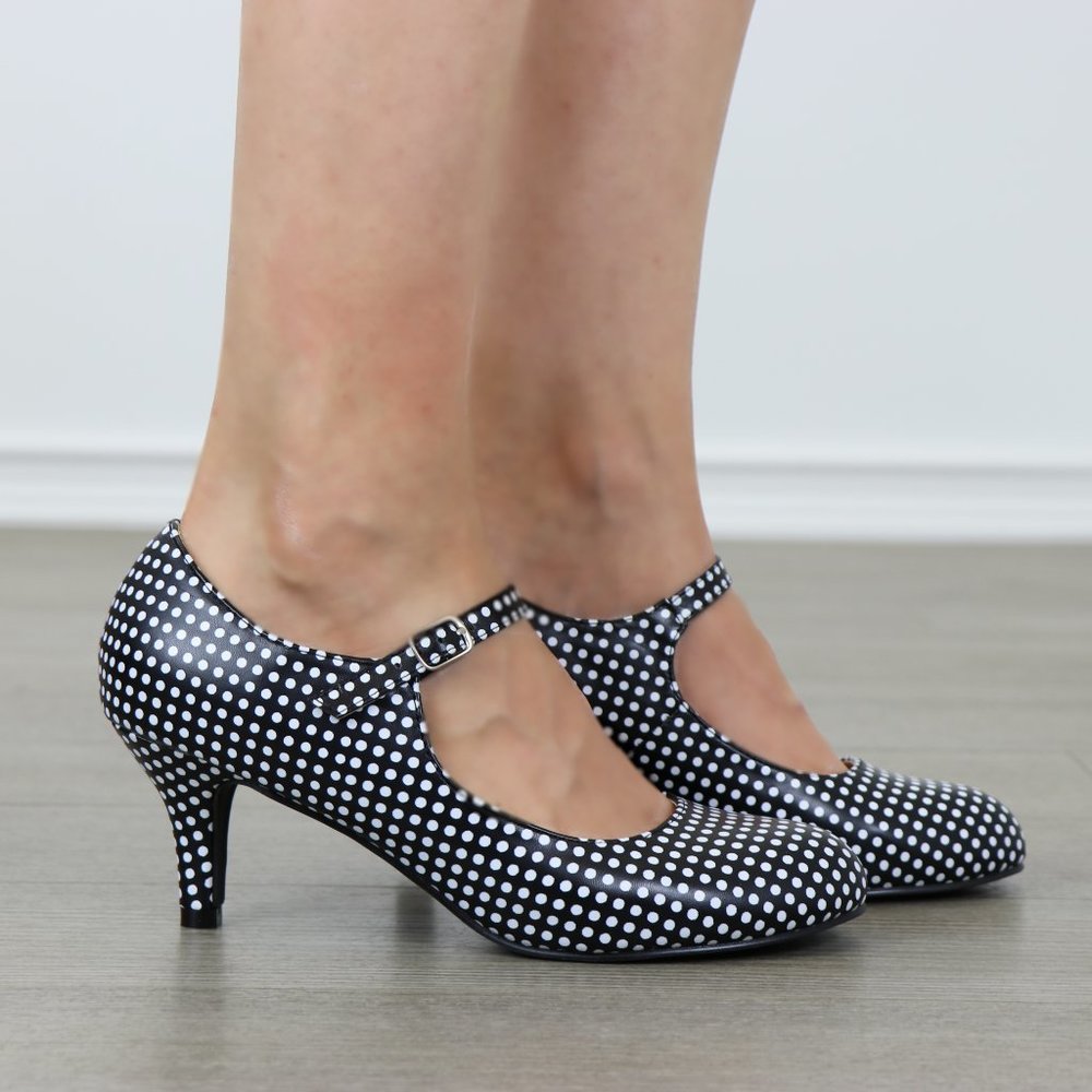 Rockabilly Black White Polka Dots Vintage pumps - Picture 3 of 7
